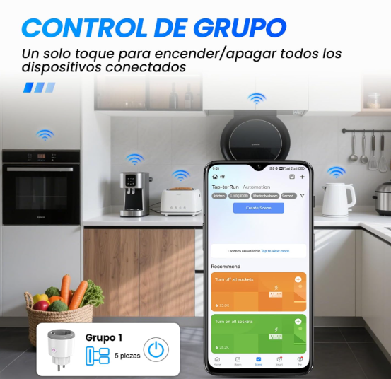 Enchufe inteligente WiFi 16A con Bluetooth, monitor de energía, temporizador y control por voz. Compatible con Alexa, Google Home y Tuya/Smart Life.