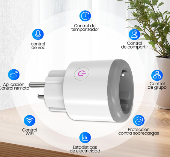 Enchufe inteligente WiFi 16A con Bluetooth, monitor de energía, temporizador y control por voz. Compatible con Alexa, Google Home y Tuya/Smart Life.