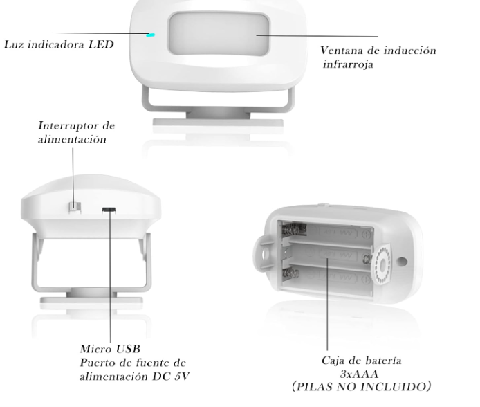 Sensor de Movimiento Aktivstar con Alarma y Timbre Inalámbrico Blanco