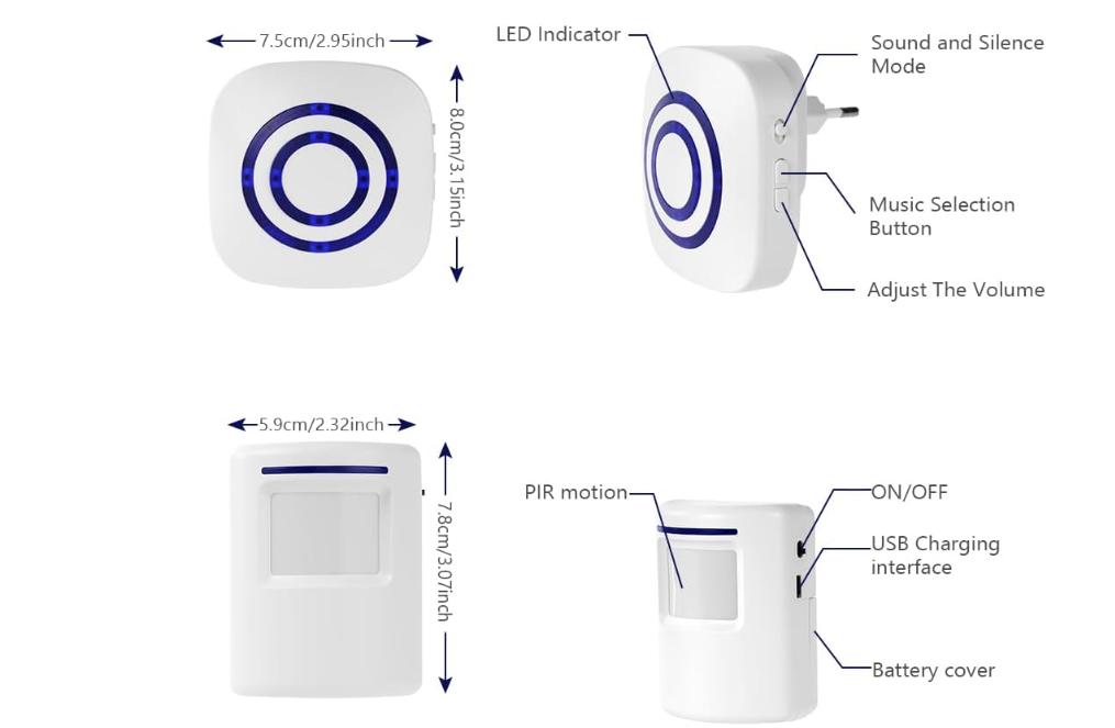Detector de Movimiento AXFEE con Alarma y Timbre Interior PIR