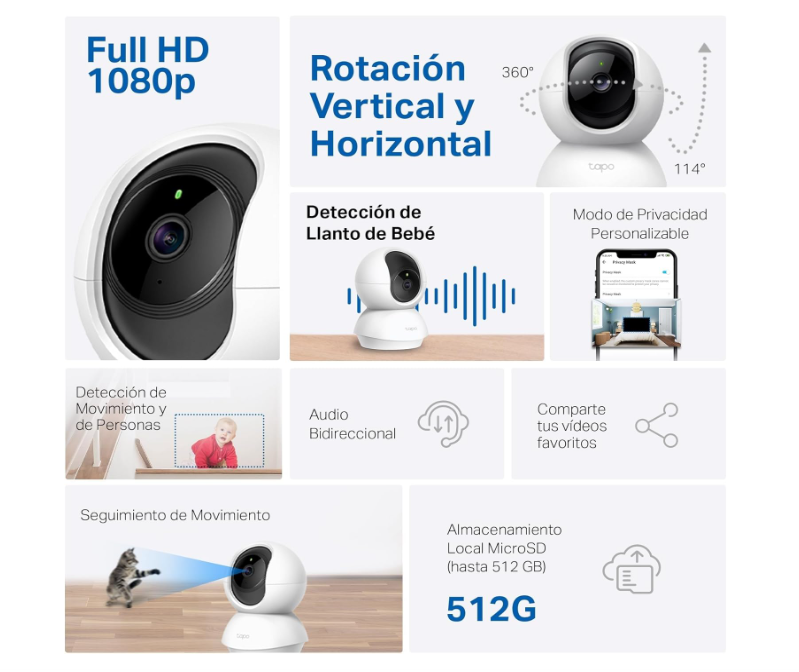 Cámara WiFi TP-Link Tapo C200 360° FHD con Visión Nocturna y Detección