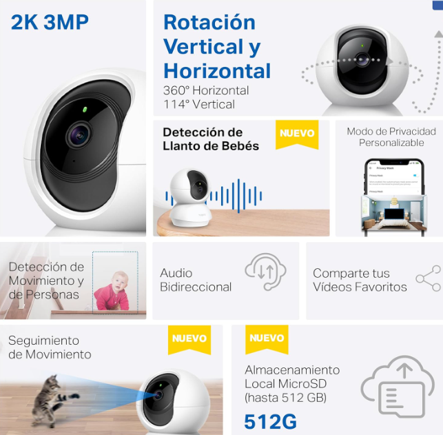 Cámara WiFi TP-Link Tapo C21A 2K 360° con Visión Nocturna y Detección