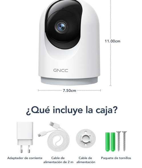 Pack 2 Cámaras WiFi GNCC 2K 360° con IA, Visión Nocturna y Alexa