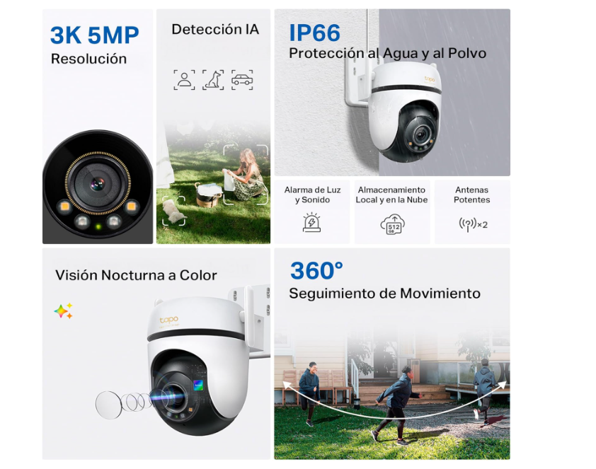 Cámara Tapo C530WS 3K Exterior 360° con Visión Nocturna Color IP66