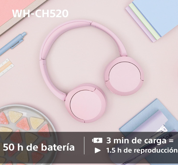 Sony WH‑CH520 Auriculares Bluetooth, 50h batería, ligeros y cómodos