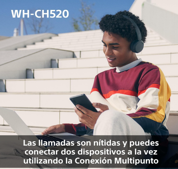 Sony WH‑CH520 Auriculares Bluetooth, 50h batería, ligeros y cómodos