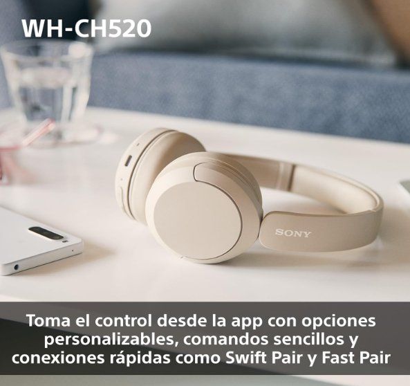 Sony WH‑CH520 Auriculares Bluetooth, 50h batería, ligeros y cómodos