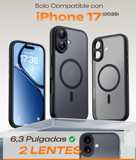 Funda TOCOL iPhone 17 MagSafe Antigolpes con Protección de Cámara – Negro
